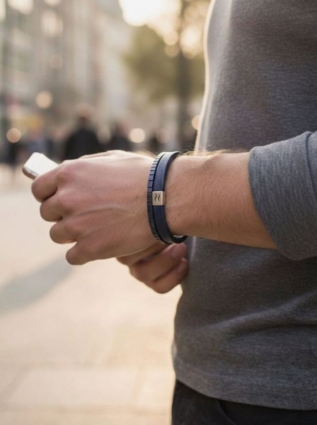 دستبند چرمی زنانه و مردانه با پلاک نقره و طراحی هندسی از بندینوو